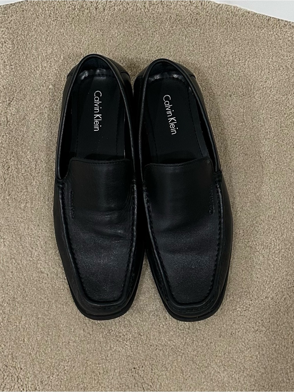 Calvin Klein Men's Black Leather Slip-On Loafers Size 9.5
